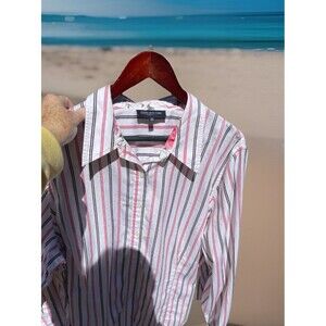 Jones New York Signature Woman Striped Pink Button Down Shirt Flip Cuff Sz 3X